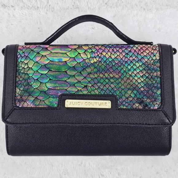 JUICY COUTURE Black PVC Leather Faux Snakeskin Organizer Crossbody Top Handle - Picture 14 of 14